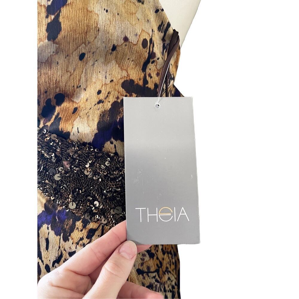 THEIA COUTURE SEQUIN V-NECK PURPLE GOLD BROWN SILK EVENING EVENT PROM GOWN 10 - Picture 8 of 10